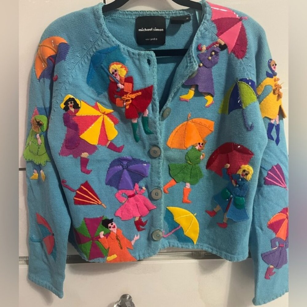 Michael Simon New York Vintage Umbrella Handmade Cardigan Sweater M - Picture 1 of 2